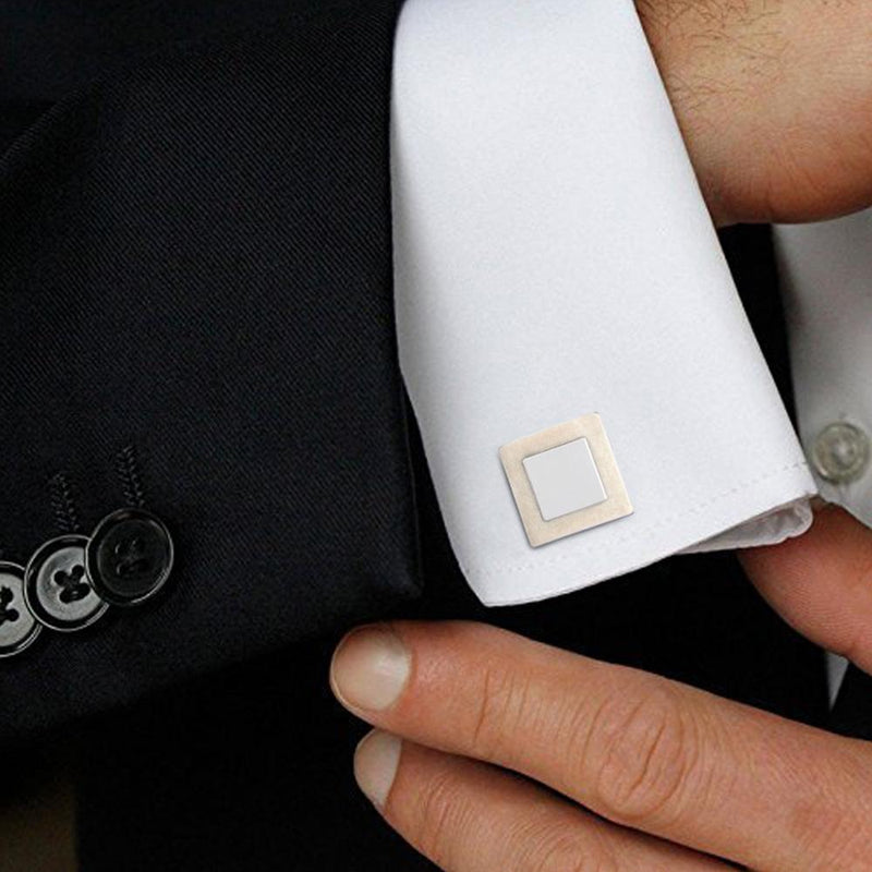 Mahi Rhodium Plated Square White Cufflinks