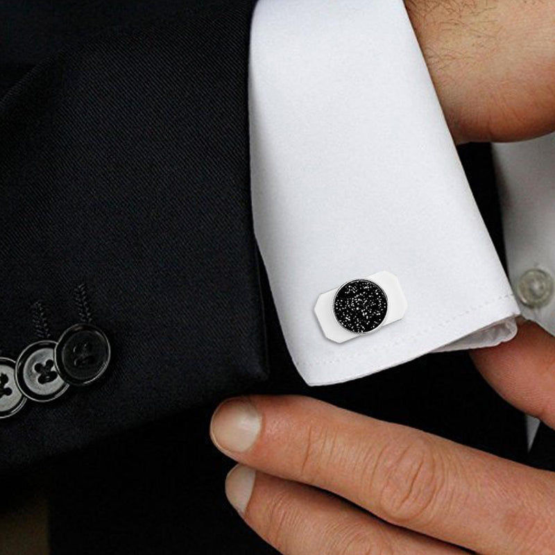 Mahi Rhodium Plated Black Starry Cufflinks