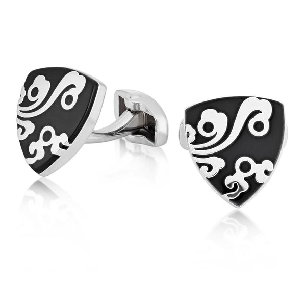 Mahi Rhodium Black Floral Cufflinks for Men Cufflinks