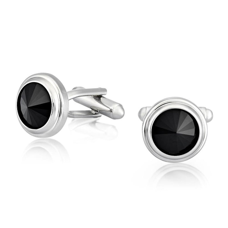 Mahi Rhodium Black Aura Cufflinks with Swarovski