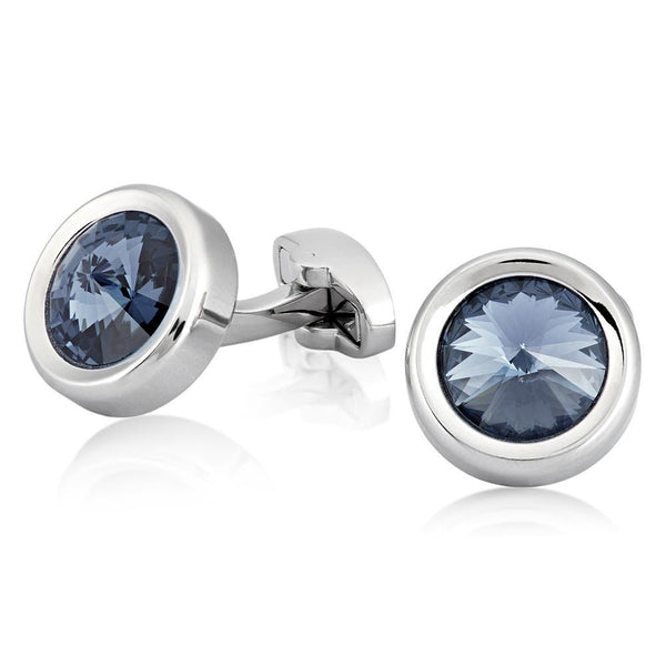 Mahi Rhodium Round Blue Cufflinks with Swarovski