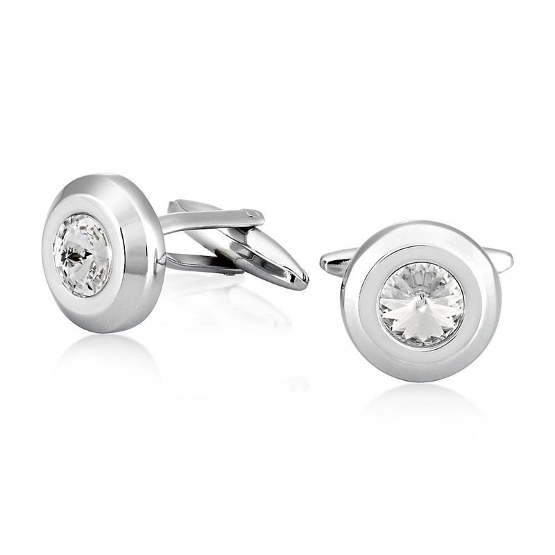 Mahi Rhodium Round Halo Cufflinks with Swarovski