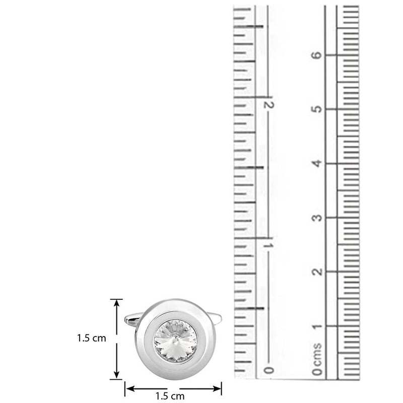 Mahi Rhodium Round Halo Cufflinks with Swarovski