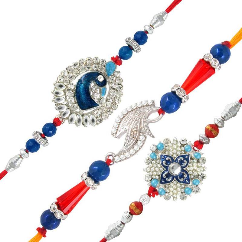 Mahi Combo of Lustrous Three Rakhis with Meenakari Work for Beloved Brothers (Bracelet) CO1104276R