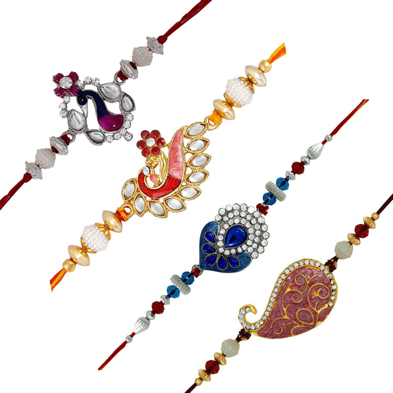 Mahi with Crystal Gold & Rhodium Plated Combo of 4 Rakhi (Bracelet) CO1104523M