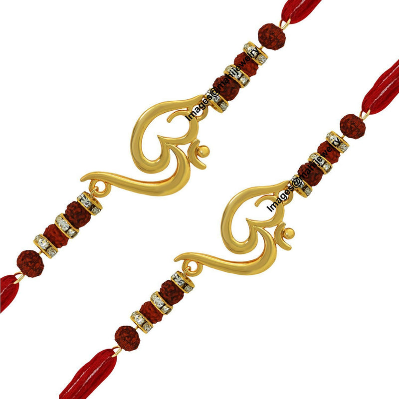 Mahi Combo of Twince Om Rudraksha Designed Rakhis Gold Plated for Brothers (Bracelet) CO1104642G