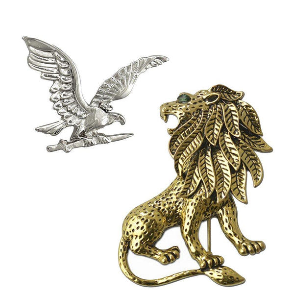 Mahi Classic Combo of Eagle and Lion Lapel Pin / Brooch