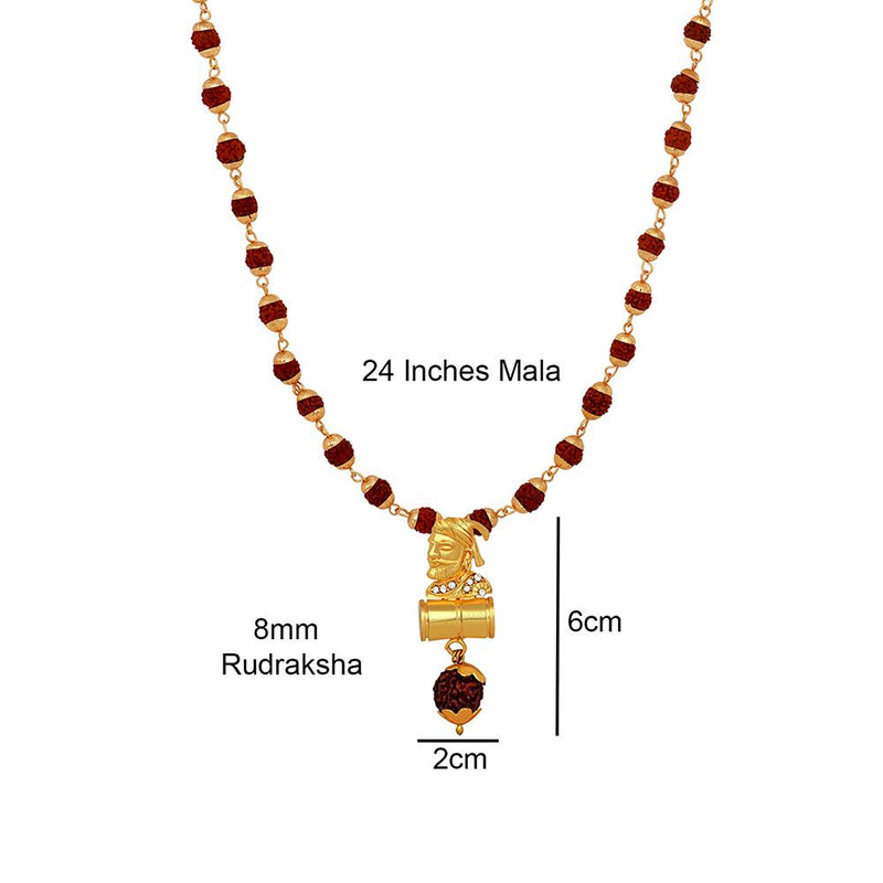 Mahi Combo of Bracelet and Chhatrapati Shivaji Maharaj Shiva Damru Pendant with 24 Inch Rudraksha Mala for Men (CO1105137G)