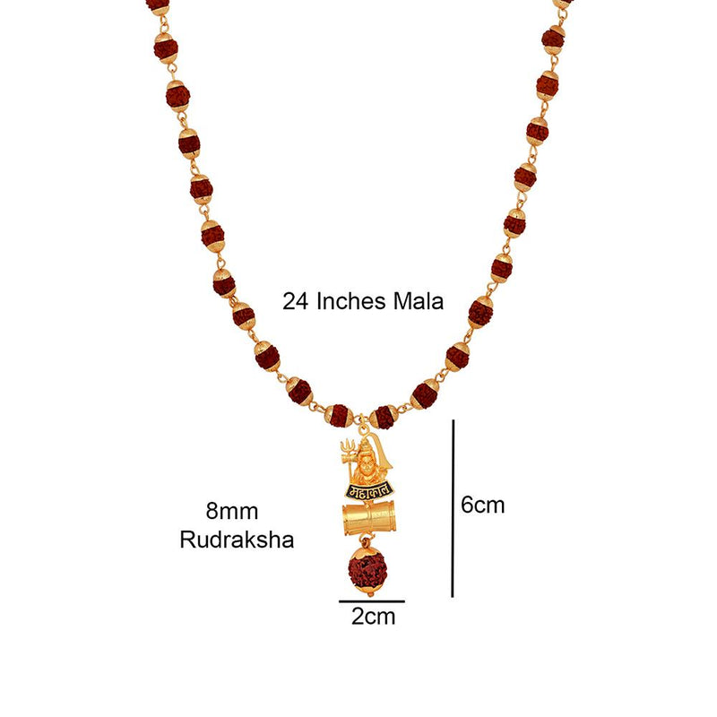 Mahi Combo of Mahadev Bracelet and Mahakal Shiva Damru Pendant with 24 Inch Rudraksha Mala for Men (CO1105145G)