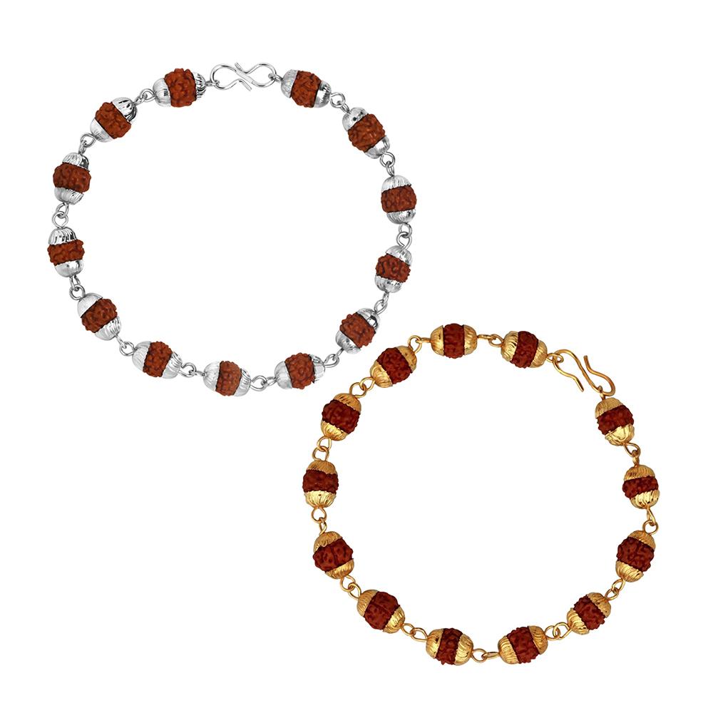 Mahi Combo of Rudraksha Bracelet with Golden and Silver Color Cap for Men (CO1105179M)