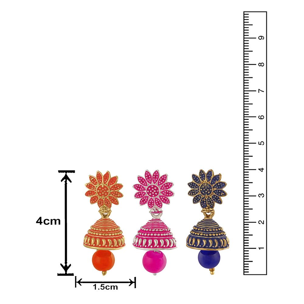Mahi Combo of Three Traditional Ethnic Jhumka Floral Earrings with Artificial Beads (CO1105183M)
