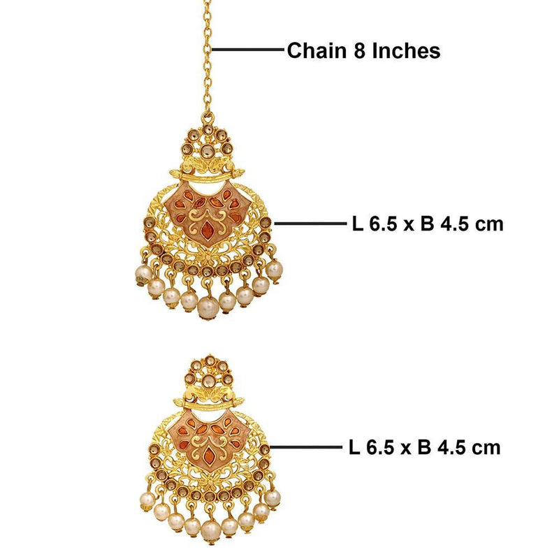 Mahi Traditional Dangler Pearl and Meenakari Work Maang Tikka and Earrings Set for Women (CO1105208G)