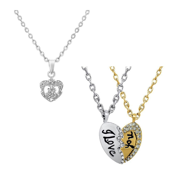 Mahi Combo of I Love You Heart Pendant with White Crystals (CO1105210M)