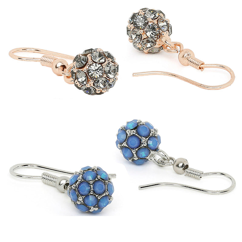 Mahi Combo of 2 Royal Sparklers Blue and White Crystals Ball Earrings for Women (CO1105262M)