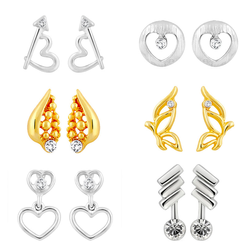 Mahi Combo of 6 Daily wear Samll Earrings  with Crystal Stones for Girls and Women CO1105267M