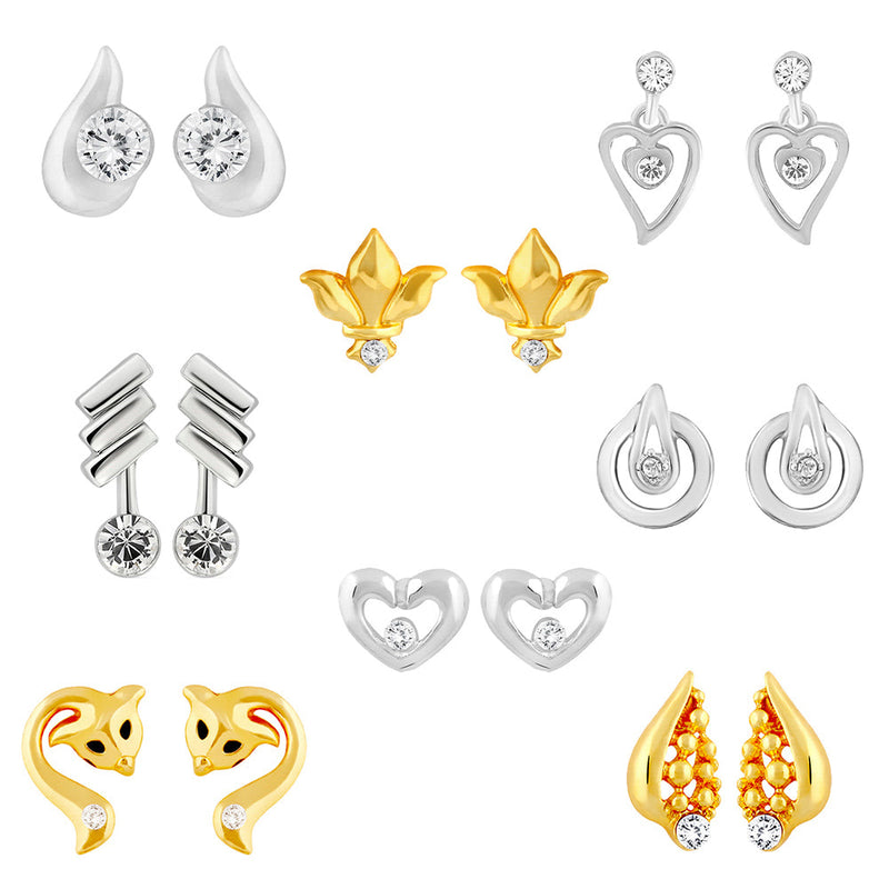 Mahi Combo of 8 Small Baby Top Earring with Crystal Stones for Girls and Women CO1105268M