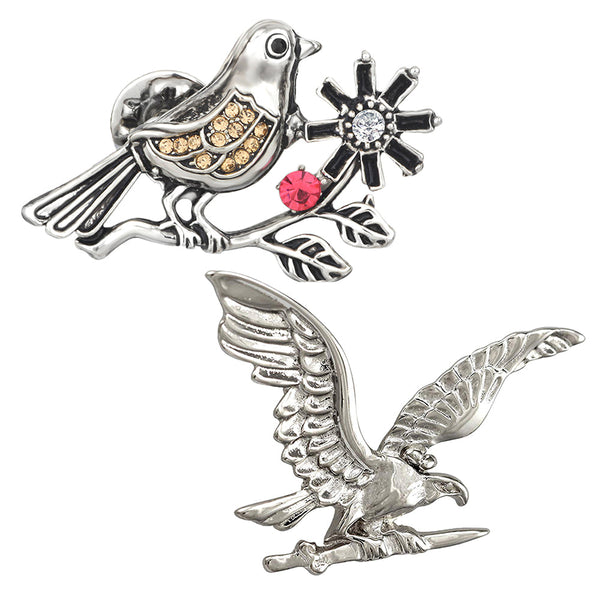 Mahi Combo of Sparrow and Flying Eagle Shaped Wedding Brooch / Lapel Pin with Pink, White Crystals for Men and Women (CO1105489R)