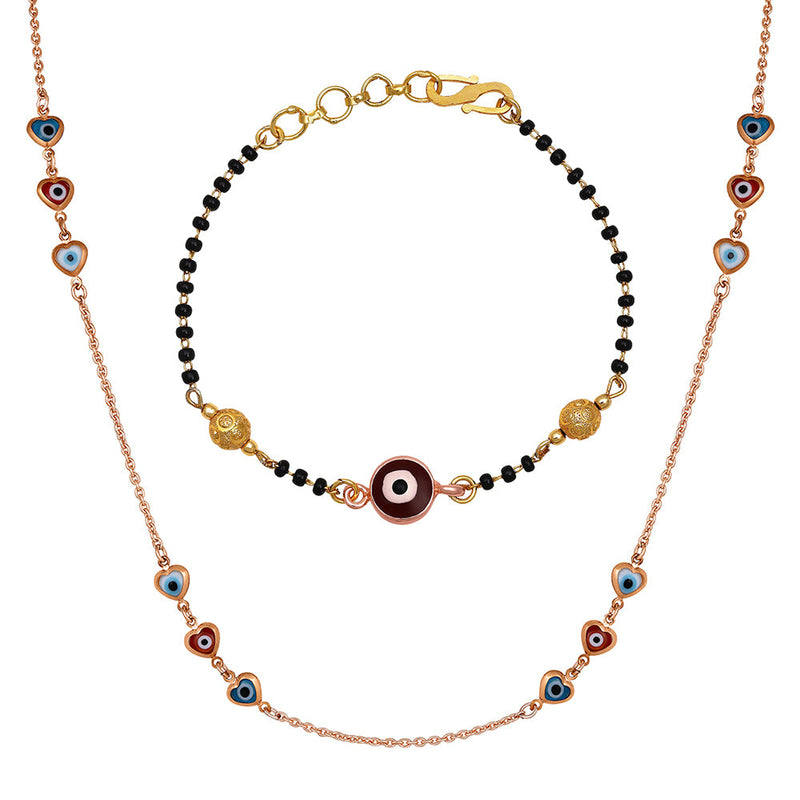 Mahi Combo of Evil Eye Necklace & Mangalsutra Bracelet with Beads for Women (CO1105584M)