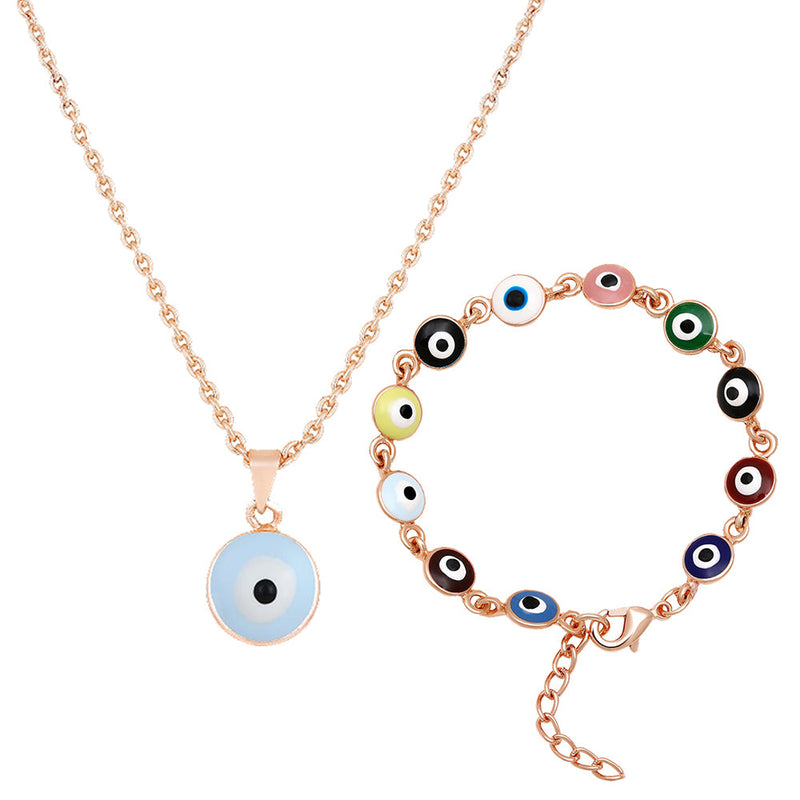 Mahi Combo of Evil Eye Pendant & Bracelet with Meenakari Work for Women (CO1105592Z)