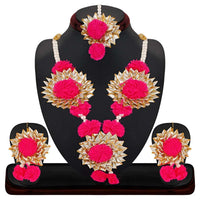 Mahi Gotta Patti Red Floret Pearl Jewellery Set Combo