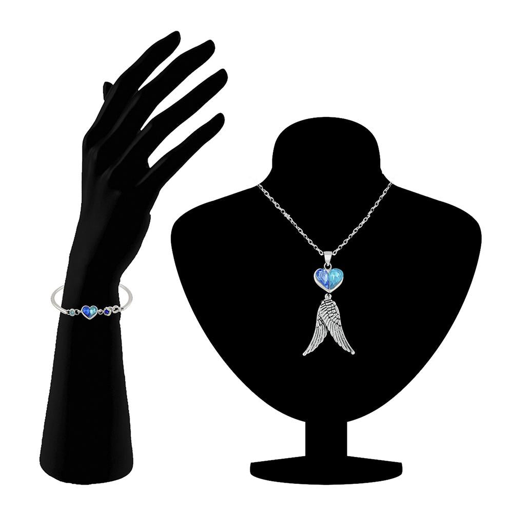 Mahi Combo of Heart and Wings Pendant and Bracelet