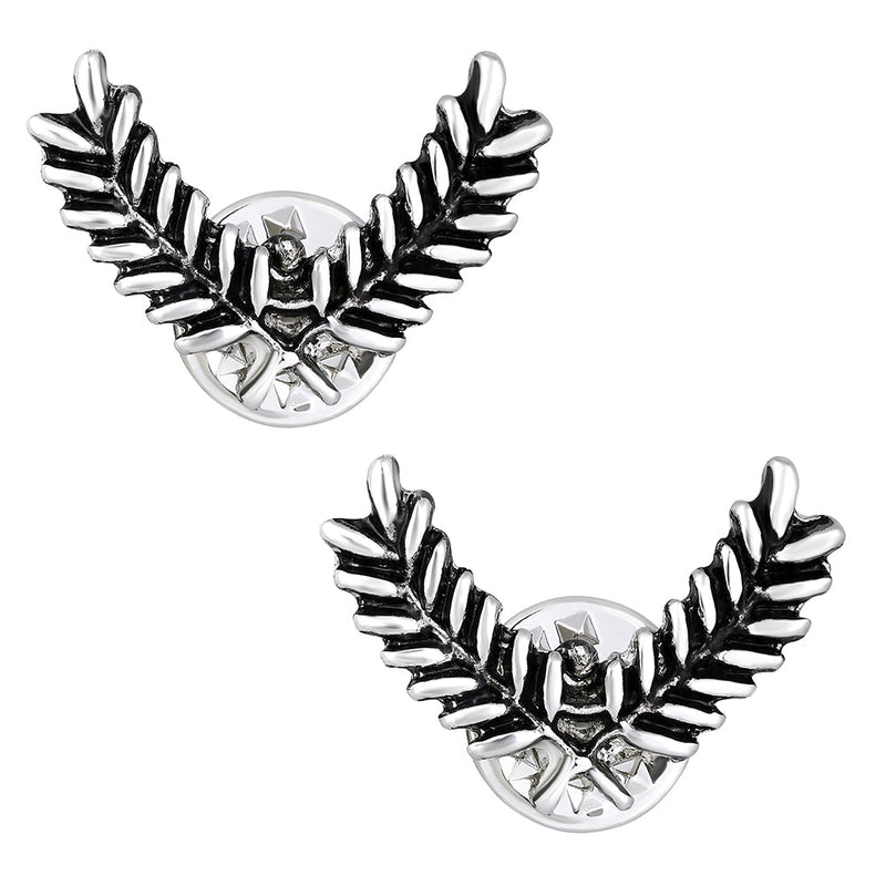 Mahi Antique / Oxidised Rhodium Plated Cross Leaves Collar Pins Set for Men (CP1101104R)