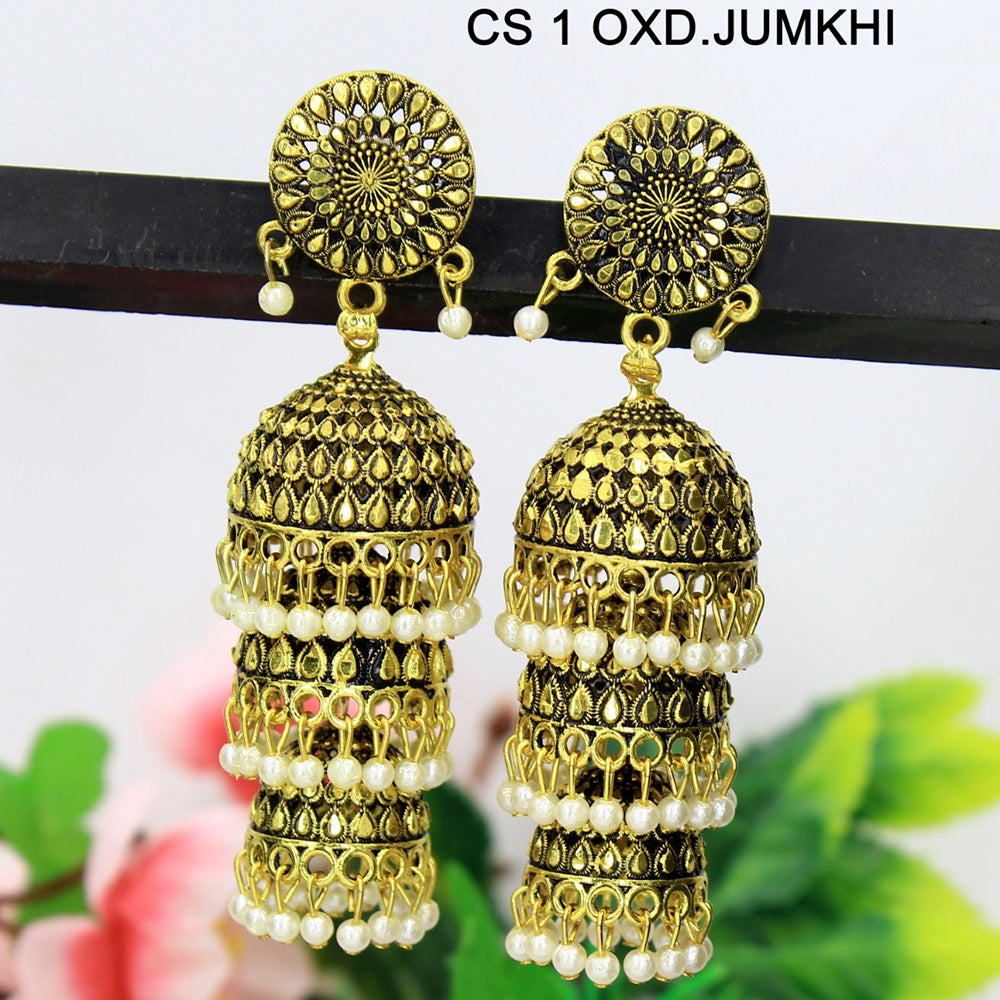 Mahavir Antique Gold Plated Jhumki Earrings - CS 1 OXD Jumkhi