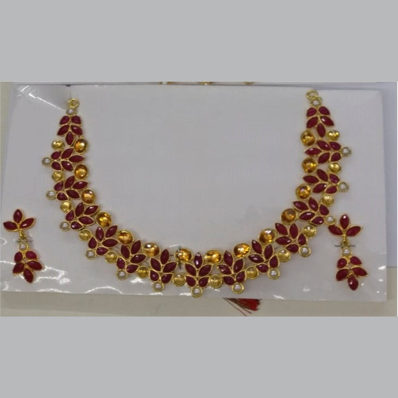 Midas Touch Gold Plated  Pota Stone And Pearl Necklace Set