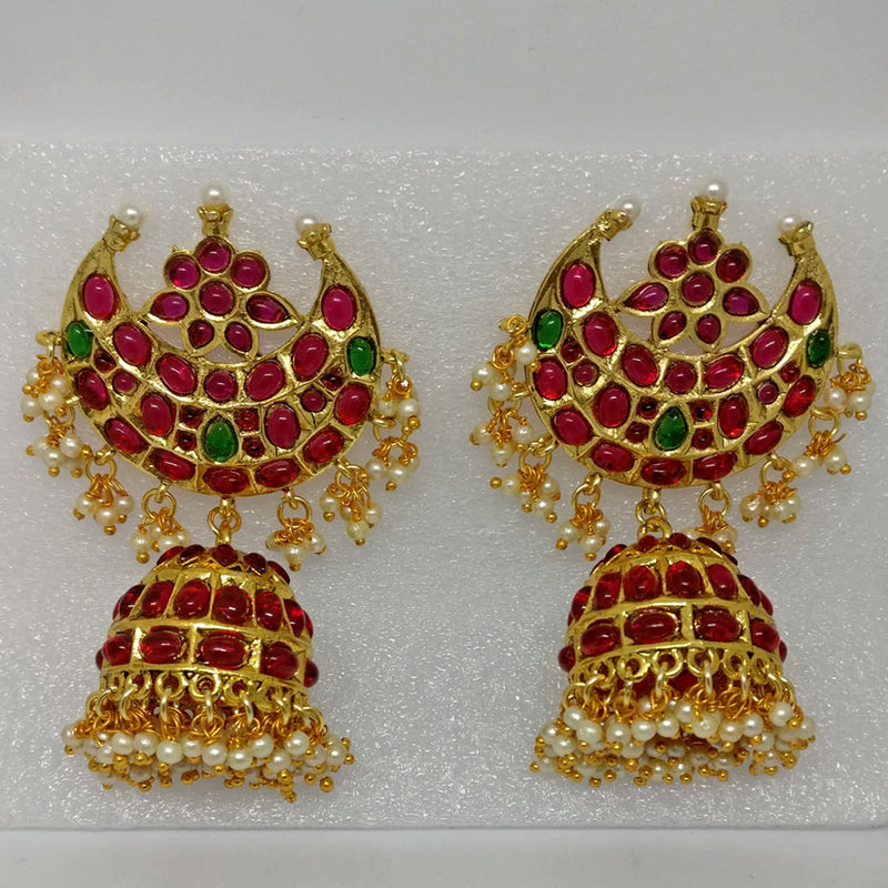 Midas Touch Pink & Green Kundan Stone Gold Plated Dangler Earrings