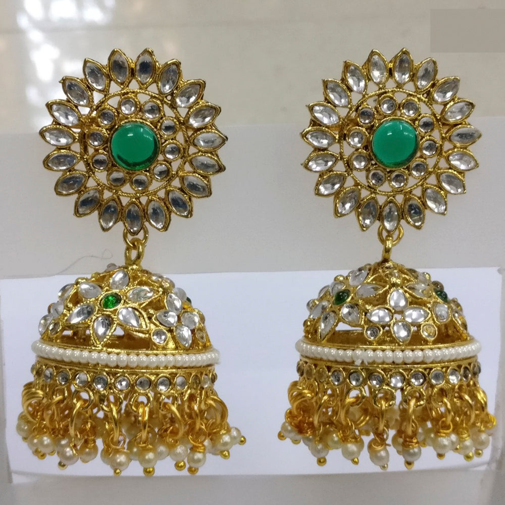 Midas Touch Kundan Stone & Pearl Gold Plated Jhumki Earrings