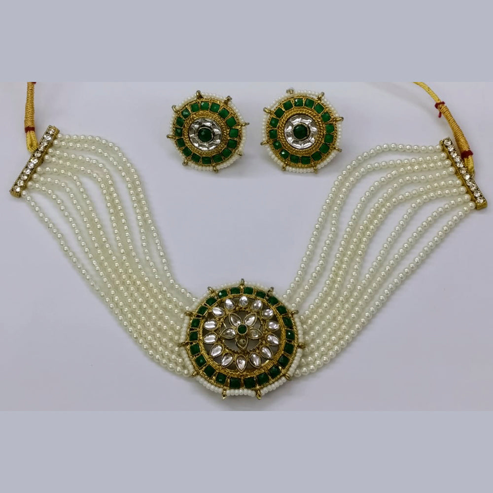 Midas Touch Gold Plated Pota Stone & Kundan Necklace Set