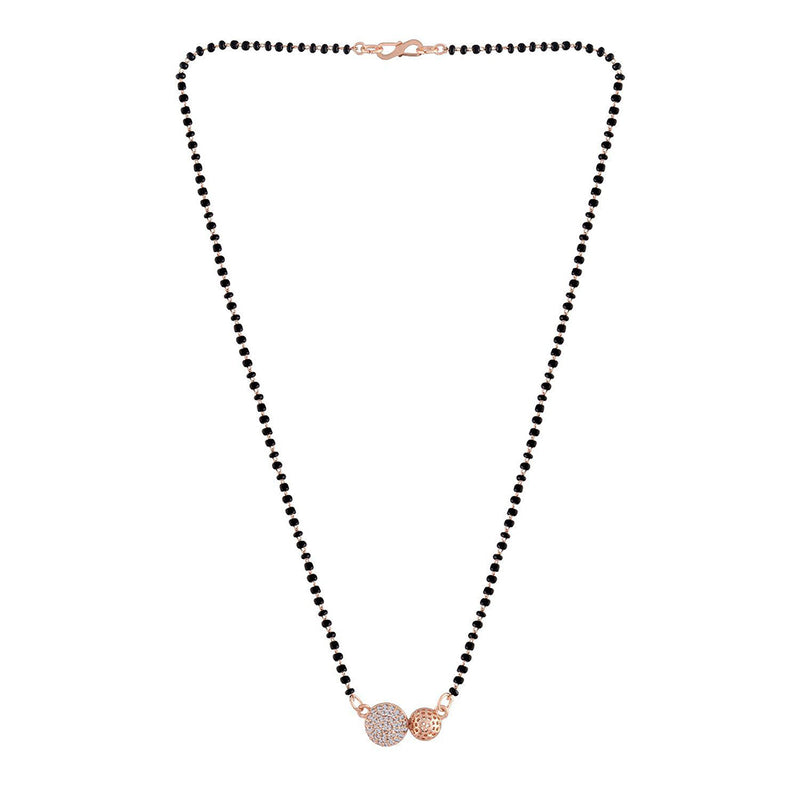 Etnico 18k Rose Gold Plated Traditional Single Line American Diamond Pendant with Black Bead Chain Mangalsutra for Women (D070)