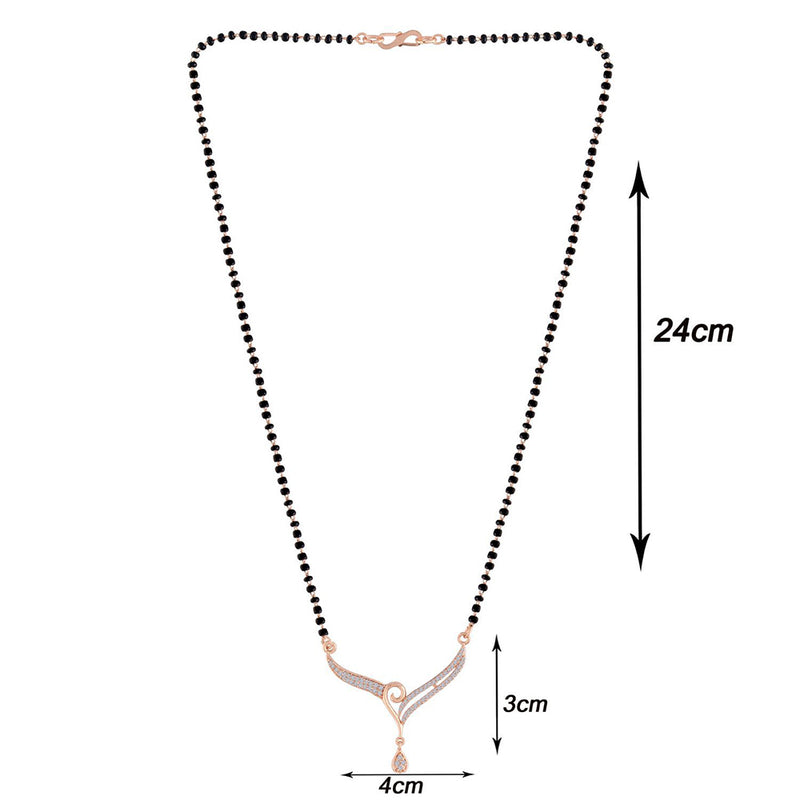 Etnico 18k Rose Gold Plated Traditional Single Line American Diamond Pendant with Black Bead Chain Mangalsutra for Women (D071)