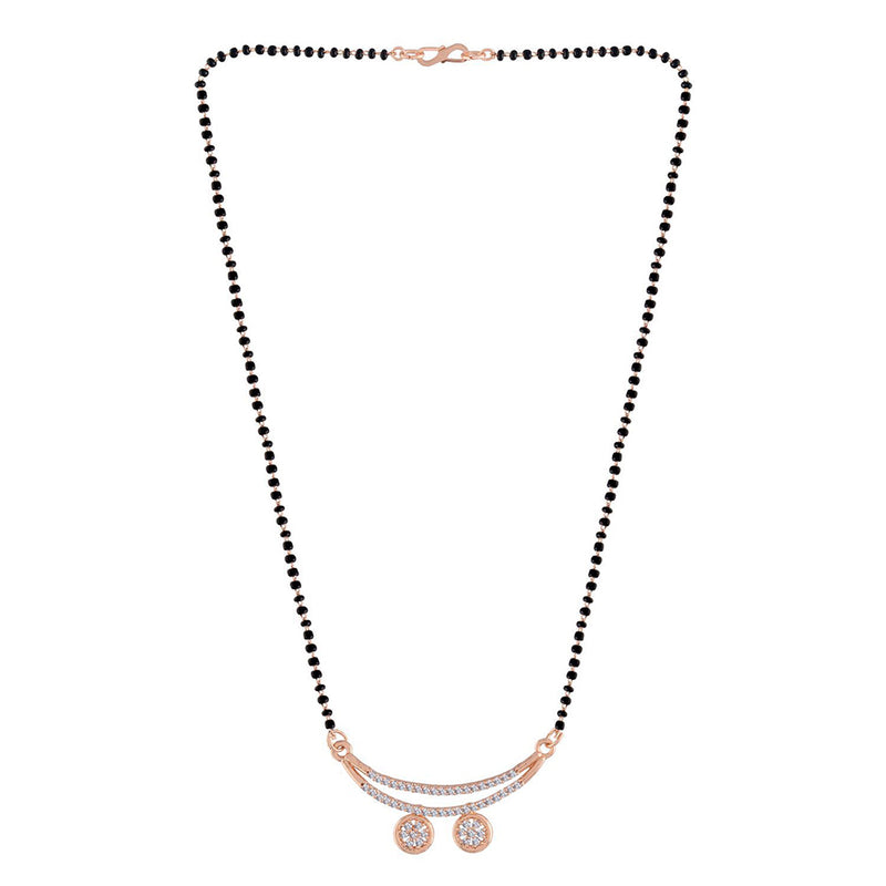 Etnico 18k Rose Gold Plated Traditional Single Line American Diamond Pendant with Black Bead Chain Mangalsutra for Women (D072)