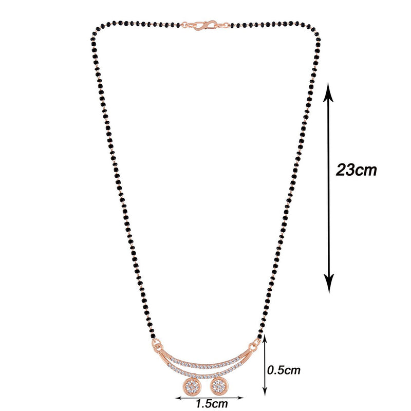 Etnico 18k Rose Gold Plated Traditional Single Line American Diamond Pendant with Black Bead Chain Mangalsutra for Women (D072)