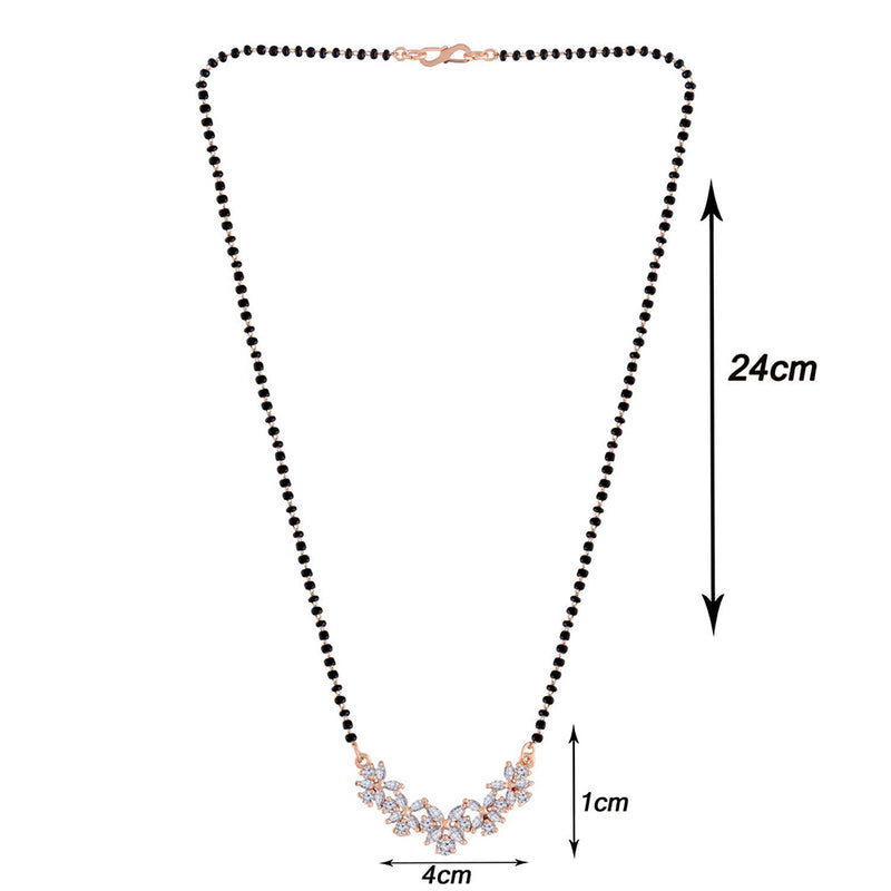 Etnico 18k Rose Gold Plated Traditional Single Line American Diamond Pendant with Black Bead Chain Mangalsutra for Women (D073)