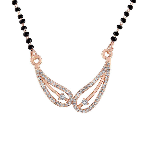 Etnico 18k Rose Gold Plated Traditional Single Line American Diamond Pendant with Black Bead Chain Mangalsutra for Women (D074)