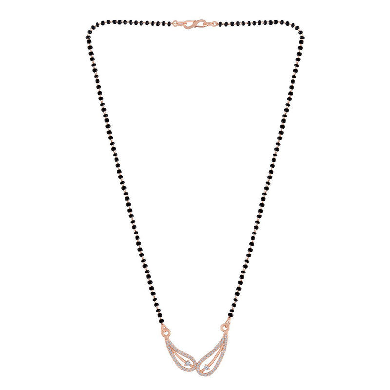 Etnico 18k Rose Gold Plated Traditional Single Line American Diamond Pendant with Black Bead Chain Mangalsutra for Women (D074)