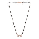 Etnico 18k Rose Gold Plated Traditional Single Line American Diamond Pendant with Black Bead Chain Mangalsutra for Women (D075)