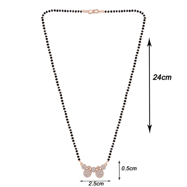 Etnico 18k Rose Gold Plated Traditional Single Line American Diamond Pendant with Black Bead Chain Mangalsutra for Women (D075)