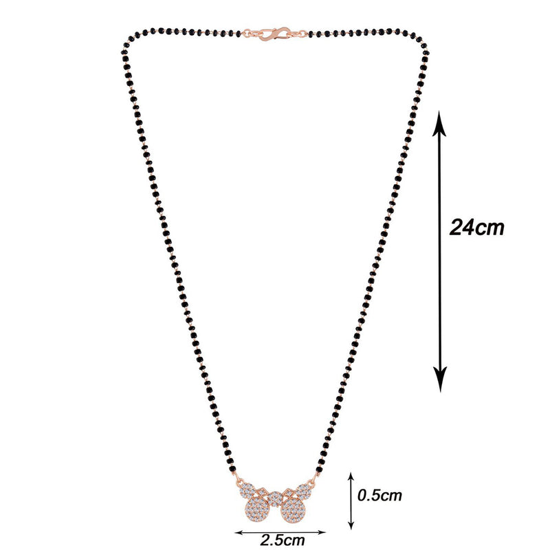 Etnico 18k Rose Gold Plated Traditional Single Line American Diamond Pendant with Black Bead Chain Mangalsutra for Women (D075)