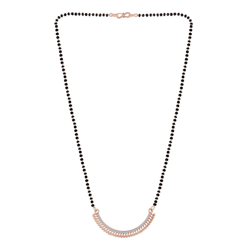 Etnico 18k Rose Gold Plated Traditional Single Line American Diamond Pendant with Black Bead Chain Mangalsutra for Women (D076)