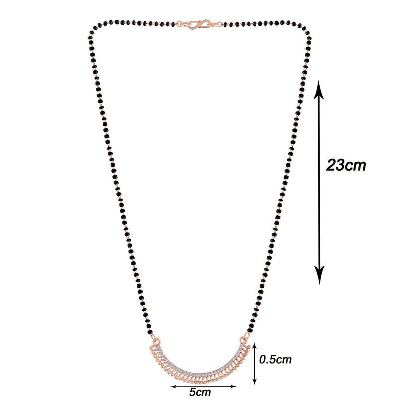 Etnico 18k Rose Gold Plated Traditional Single Line American Diamond Pendant with Black Bead Chain Mangalsutra for Women (D076)