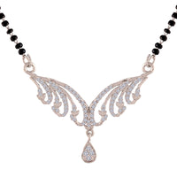 Etnico 18k Rhodium Plated Traditional Single Line American Diamond Pendant with Black Bead Chain Mangalsutra for Women (D077)