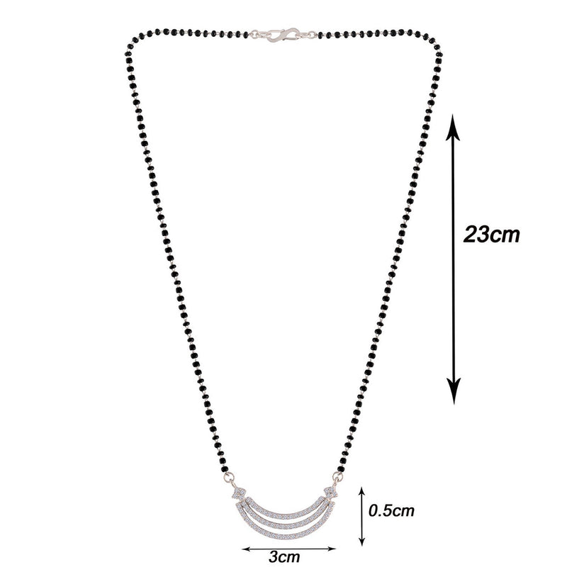 Etnico 18k Rhodium Plated Traditional Single Line American Diamond Pendant with Black Bead Chain Mangalsutra for Women (D078)
