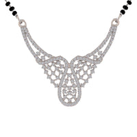 Etnico 18k Rhodium Plated Traditional Single Line American Diamond Pendant with Black Bead Chain Mangalsutra for Women (D080)