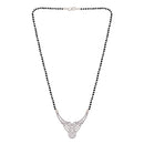 Etnico 18k Rhodium Plated Traditional Single Line American Diamond Pendant with Black Bead Chain Mangalsutra for Women (D080)