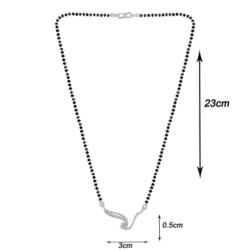 Etnico 18k Rhodium Plated Traditional Single Line American Diamond Pendant with Black Bead Chain Mangalsutra for Women (D080)