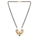 Etnico 18k Gold Plated Traditional Meena Work Pearl Studded Pendant with Black Bead Chain Mangalsutra for Women (D082)