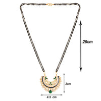 Etnico 18k Gold Plated Traditional Meena Work Pearl Studded Pendant with Black Bead Chain Mangalsutra for Women (D082)